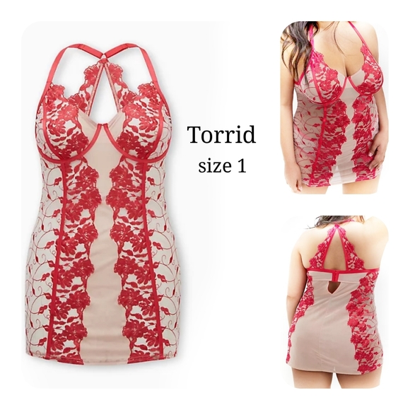 Torrid Mesh Lingerie Chemise size 1 (14/16) Coral - Picture 1 of 12
